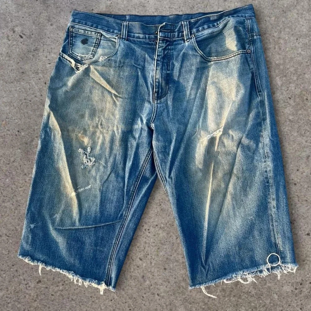 Vintage Y2K Rocawear Baggy Graphic Jorts Cutoff Denim Shorts Size 40 Wide Leg